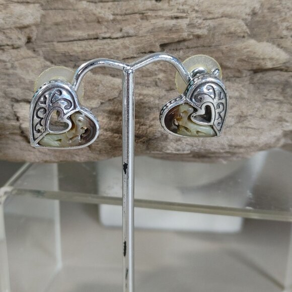 Brighton Stud Earrings Winslow Brown Heart Post Silver Tone Resin Heart Design - Picture 2 of 9